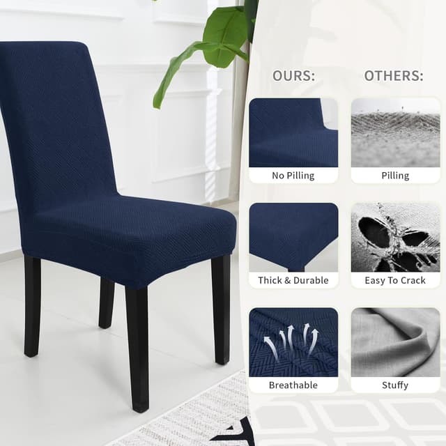 Detalle 2 de YSTELLAA Housse de chaise extensible 6 pièces en jacquard losanges – bleu foncé