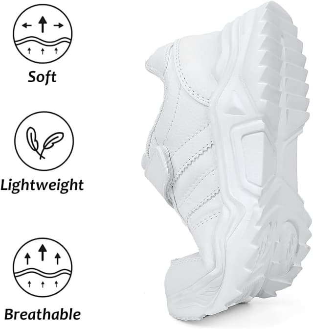 Detalle 2 de DVTENI Unisex Kids White Antiskid Tennis Sneakers (Hook-and-Loop)