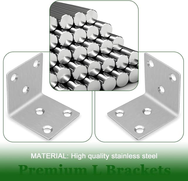 Detalle de 10PCS 304 Stainless Steel L Bracket Corner Braces (90°) – Silver shelf and furniture support brackets