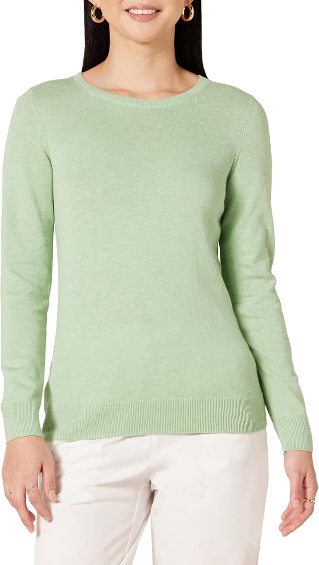 Detalle de Leichter Damen-Pullover mit Rundhalsausschnitt von Amazon Essentials (langarm, bequeme enge Passform)