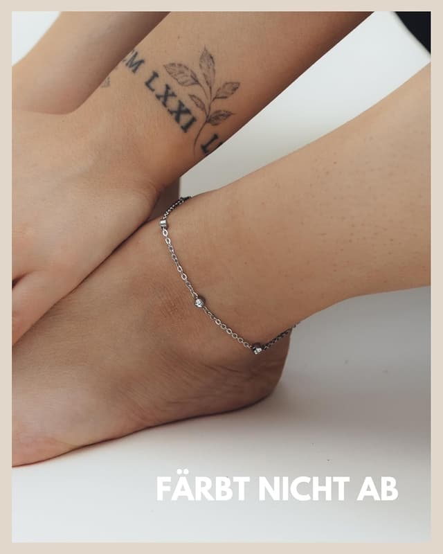 Detalle de Gd. GOOD.designs EST. 2015 Zirkonia-Fußkette für Damen – wasserfest, verstellbar (22–27 cm), Edelstahl 18K Gold & Silber
