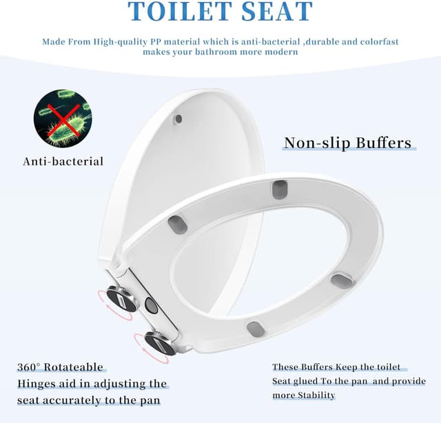 Detalle 2 de YunNasi Oval Shape Soft Close Toilet Seat (Quick Release, Adjustable) 44.5 x 37.5cm