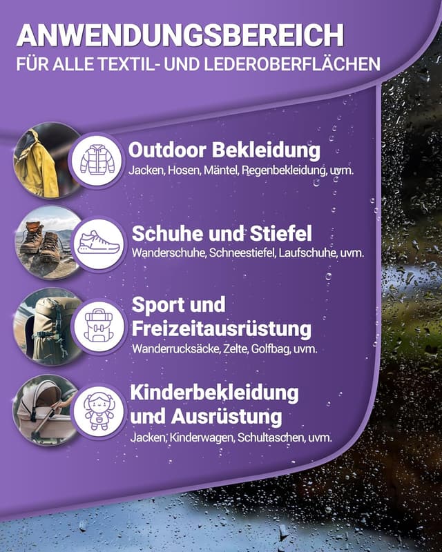 Detalle de Alpenwert Textil Imprägnierung 500 ml (LANGZEIT-ABPERL-Schutz) für Outdoor-Textilien, Schuhe und mehr