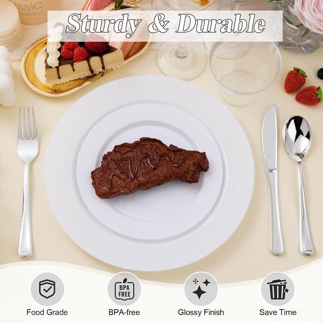 Thumbnail 3 de Beststar 200PCS White Plastic Dinner Plates