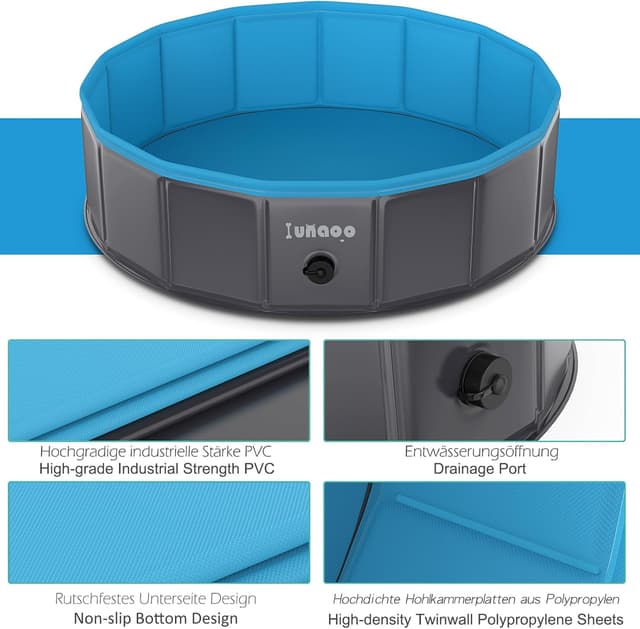 Detalle 2 de lunaoo Dog Paddling Pool Foldable Pet Swimming Pool (Light Blue, 80 x 20 cm)