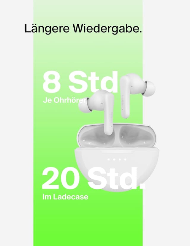 Detalle de Belkin SoundForm Rhythm True Wireless In-Ear Kopfhörer (IPX5, USB‑C Schnellladen, bis 28 Std.) – Weiß