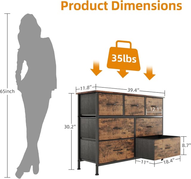 Detalle de CAIYUN 7-Drawer Fabric Chest of Drawers for Bedroom & Hallway Storage