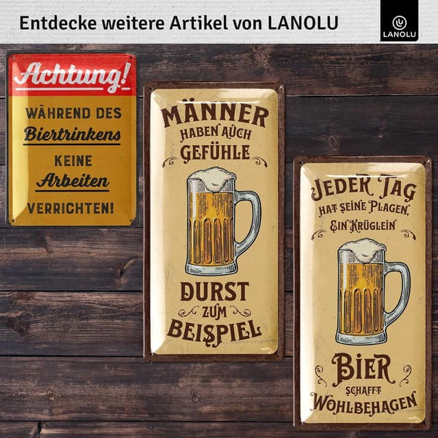 Detalle 2 de LANOLU Retro Blechschilder Bier „Beste Freunde sind wie Therapeuten“ (16x32 cm) – Bar- und Partykeller-Deko