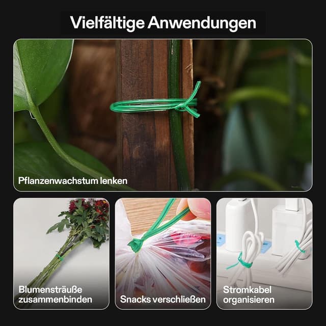 Detalle de VIVOSUN Kabelbinder 100 m PE-beschichtete Pflanzenbinder mit Cutter – wiederverwendbar für Garten und Kabelmanagement