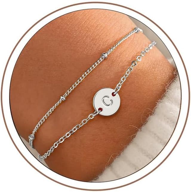 Detalle de Bracelet TINGN pour femme en argent avec initiale, plaqué or blanc 18 carats (hypoallergénique) et chaîne d’extension