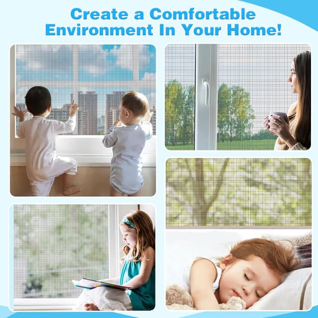 Thumbnail 6 de BUZIFU Fliegengitter Meterware (Fiberglas, PVC-beschichtet) 150 x 180 cm inkl. Fensterputzbürste – Schutz gegen Mücken