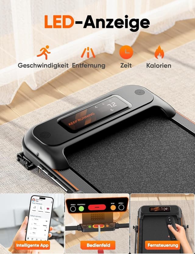 Detalle de Kiddoza Laufband für Zuhause klappbar mit Steigung, 2,5 PS Walking Pad (LED, Fernbedienung) für Büro & Home-Training