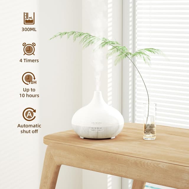 Detalle de ASAKUKI Diffusor 300 ml für Duftöle mit Ultraschall, 7-farbigem LED-Licht und Automatikschutz