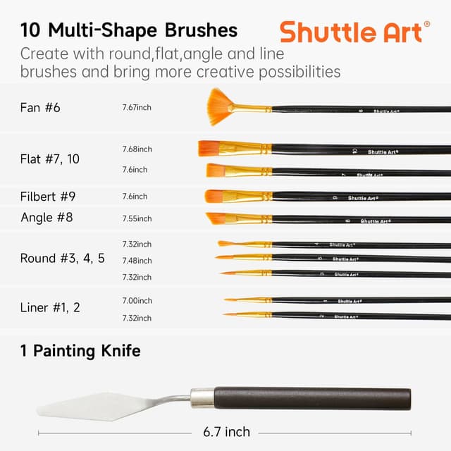 Detalle de Shuttle Art 48 Pack Acrylic Paint Set with 30 colours, 10 brushes, 5 canvases and palette