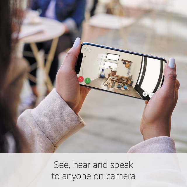 Detalle de Certified Refurbished Ring Stick Up Cam Battery (HD) with Two-Way Talk — Works with Alexa, Black