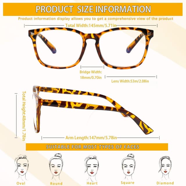 Detalle 2 de Kerecsen 3 Pack Reading Glasses with Blue Light Blocking & UV400 Lenses – Lightweight square frames