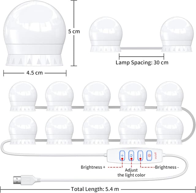 Detalle 2 de daphomeu Mirror Lights (10 bulbs) – USB Hollywood vanity light kit for mirrors