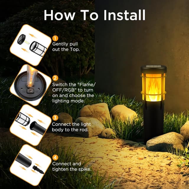 Thumbnail 6 de Ainostone Solarlampen für Außen (4er-Set) – Solar-Fackeln mit Flammeneffekt & RGBW, IP65