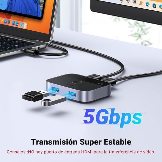 Detalle de UGREEN Switch USB 3.0 KVM 2 Puertos para PC 🌐