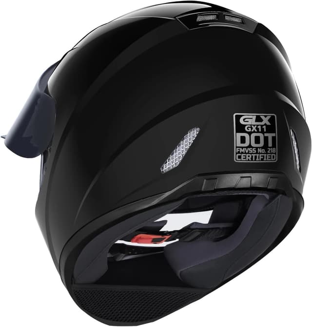 Detalle de GLX GX11 Compact Motorcycle Helmet (DOT Approved) — Black, Small, Full-Face with Tinted Visor