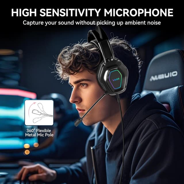 Detalle de Wantek Wantak Katzenohr-Kopfhörer mit Mikrofon (kabelgebunden) – Gaming-Headset für PC, PS5 & Xbox