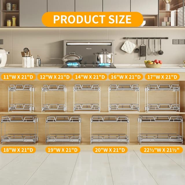 Thumbnail 3 de QUYUWU 2-Tier Pull-Out Kitchen Cabinet Shelf & Drawer Organizer (16" W x 21" D)