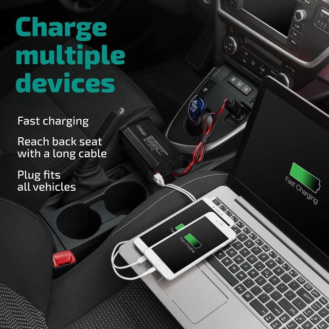 Detalle de Odoga 300W Car Power Inverter (12V to 240V) with USB-A & USB-C 3A Charging Ports