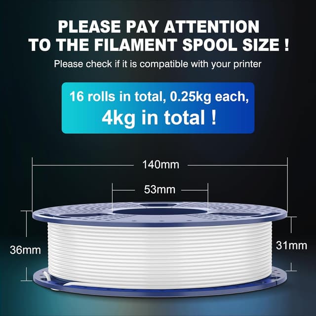 Detalle 2 de SUNLU 16-Colour PLA Filament Bundle (1.75mm, 250g spools, 16-pack) for multi-colour 3D printing