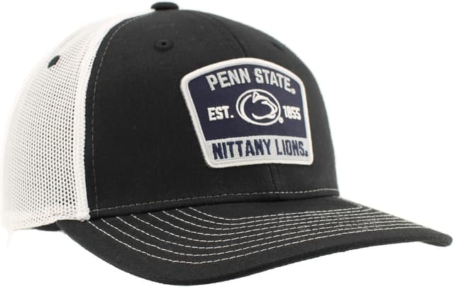 Detalle 1 de ZHATS Standard NCAA Officially Licensed Trucker Hat (Penn State) — Dakota Switchback Patch, Black/White, One Size