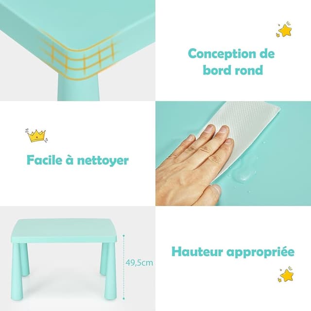 Thumbnail 6 de Table enfant COSTWAY avec 2 chaises, 50 kg đ