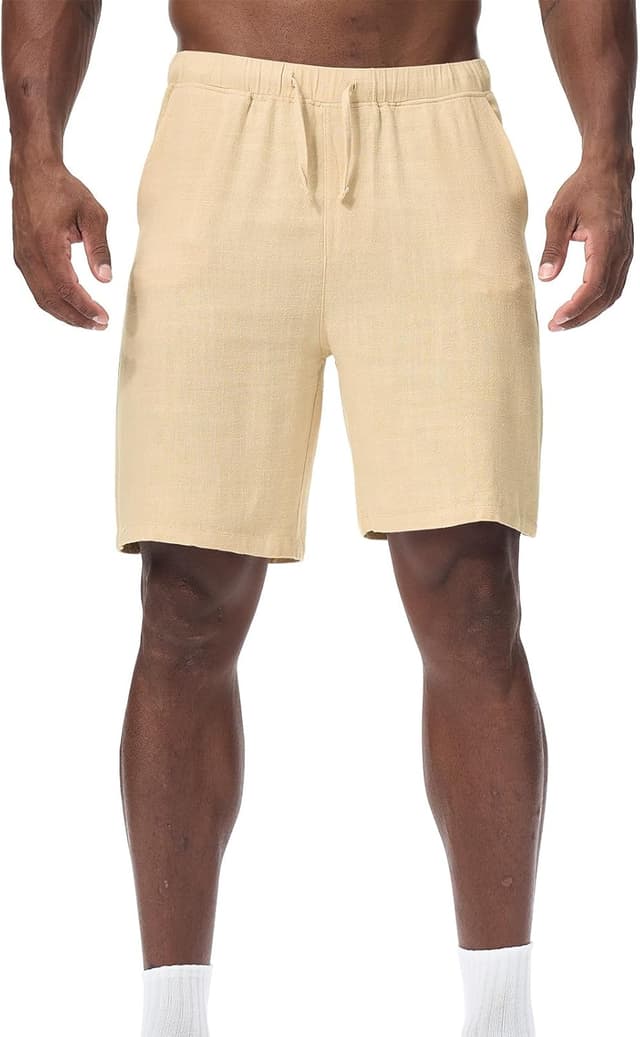 Detalle 2 de Zetieny Herren Leinen Shorts Sommer mit Kordelzug – atmungsaktive Freizeithose mit Taschen