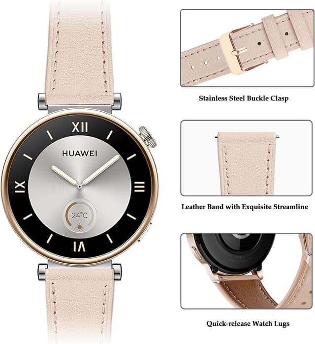 Detalle de Bracelet en cuir 18 mm pour Huawei Watch GT6/GT5/GT4 41 mm (cuir avec boucle inox) – Bracelet de remplacement