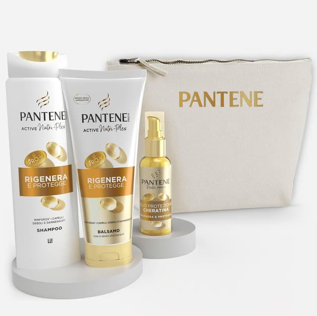 Detalle de Pantene Pro-V Miracles Set regalo Beauty Case: Rigenera & Protegge (shampoo 250 ml, balsamo 200 ml, olio 100 ml)