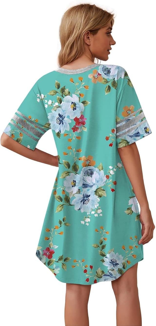 Thumbnail 2 de Actcat Damen Nachthemd mit V-Ausschnitt, Kurzarm-Schlafshirt aus Baumwollmischgewebe (XXL)