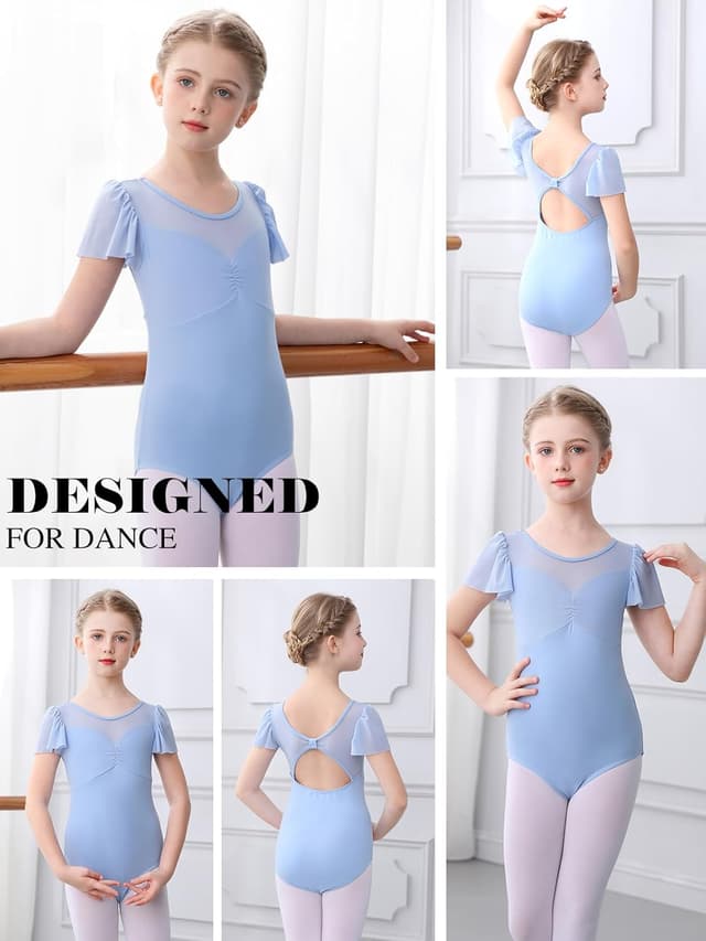Detalle 2 de Bezioner Ballet Leotards for Girls (2–10 Years) with Puff Sleeves – Dance & Gymnastics Outfit