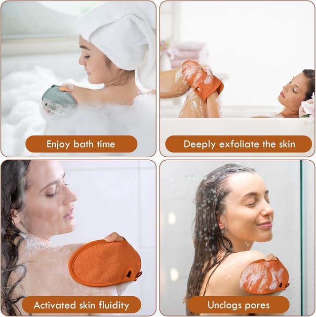 Detalle de URAQT Guanto Esfoliante Corpo (2 pezzi) per doccia e bagno, per rimuovere pelle morta e impurità