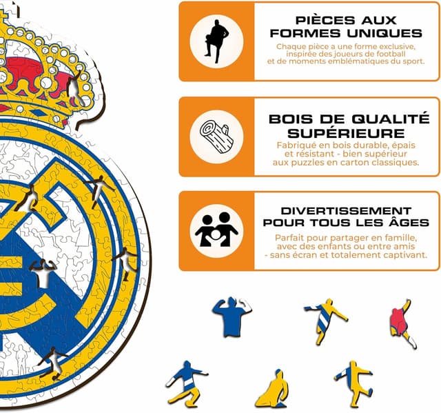 Detalle 2 de Iconic Puzzles Real Madrid (Logo) – Puzzle en bois sous licence officielle, 500 pièces, taille L