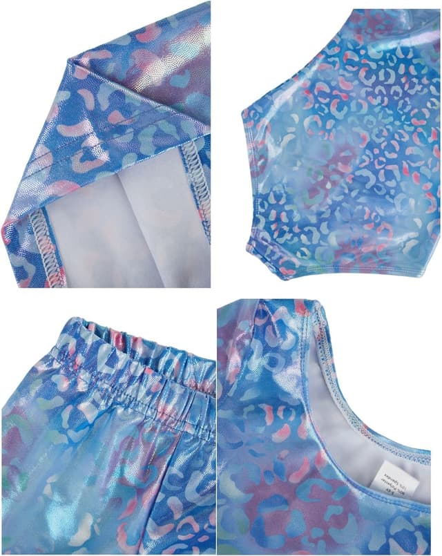 Detalle 2 de Girls’ three-piece gymnastics leotard set with sparkling gradient design (leotard, shorts & hairband)