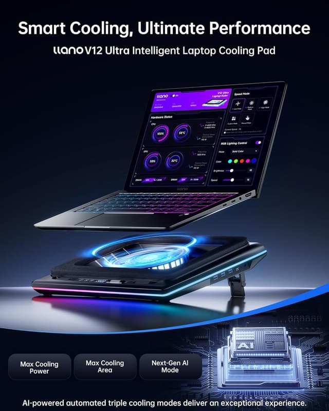 Thumbnail 1 de llano V12 Ultra Laptop Cooling Pad 5.5" with RGB