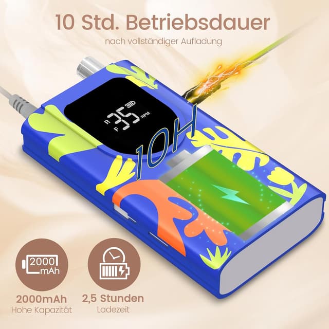 Detalle de Delanie Professioneller Nagelfräser (35000 U/min) – wiederaufladbar mit 6 Bits, LCD und variabler Drehzahl, blau im „Matisse“-Stil