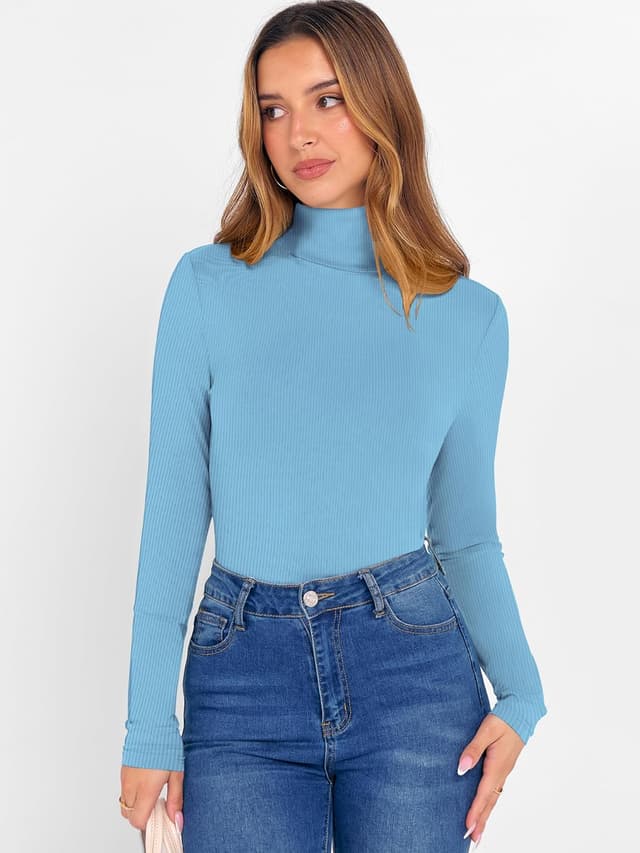 Detalle de DUOEASE Rollkragenpullover Damen – Basic Longsleeve mit Rollkragen aus Baumwollmischung (XS–XL)