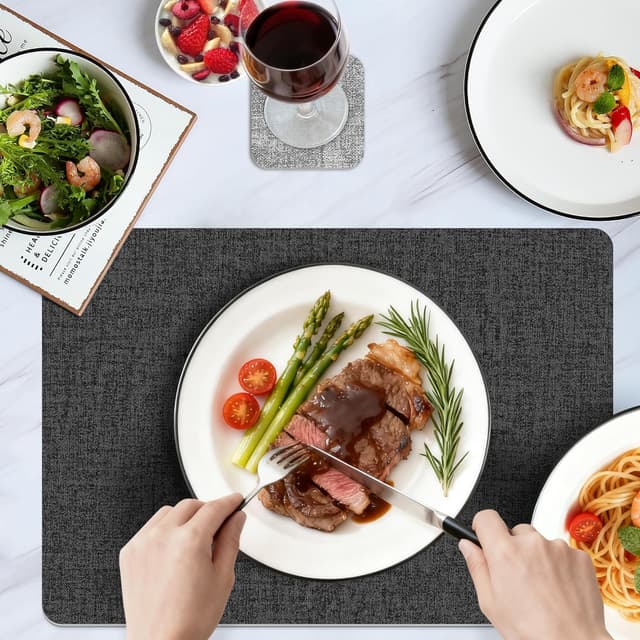 Detalle 2 de KitchenBoss set de 6 sets de table lavables en plastique + 6 dessous de verre double face (43 x 30 cm) – imitation cuir