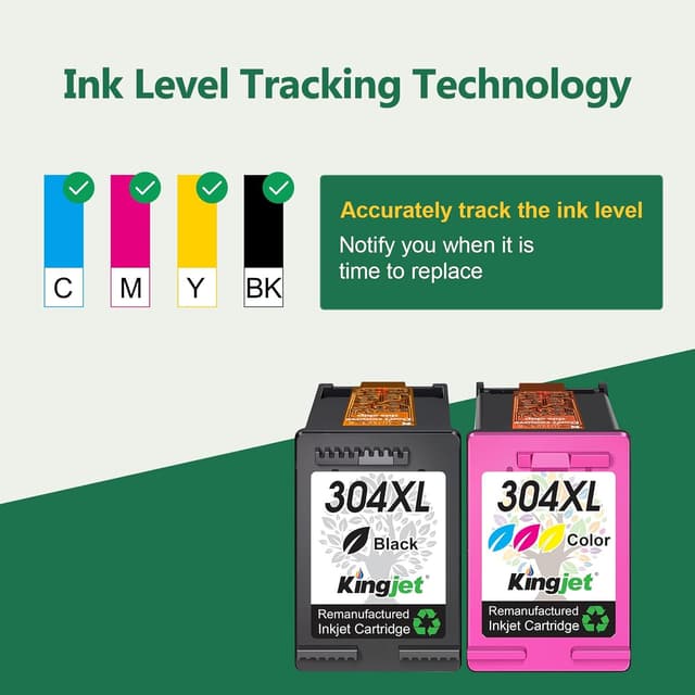 Detalle de KINGJET 304XL Combo Pack (304 XL) Ink Cartridges for HP 304 — Black & Colour Replacement