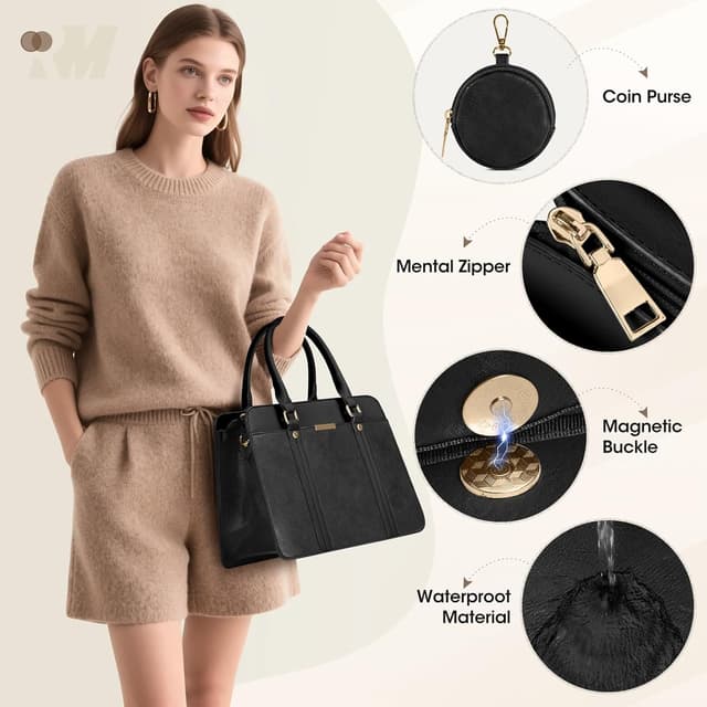 Detalle de RAINSMORE 3-Piece Handbag Set for Women: Top-Handle, Crossbody & Coin Purse