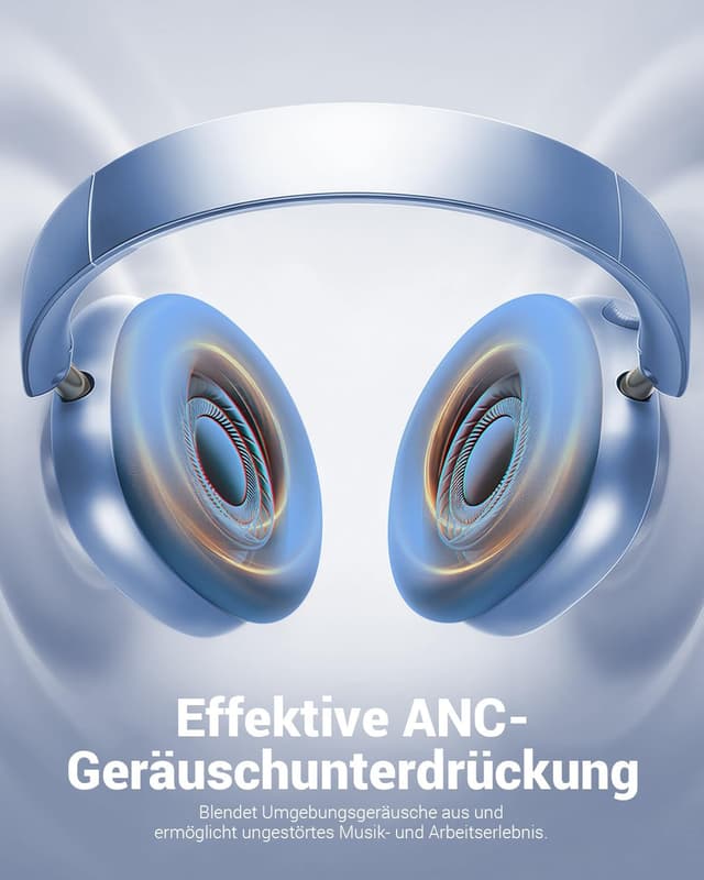 Detalle de Wentronic Y01 Noise-Cancelling Over-Ear-Kopfhörer (Bluetooth 5.3, bis 48 h, faltbar) – Blau