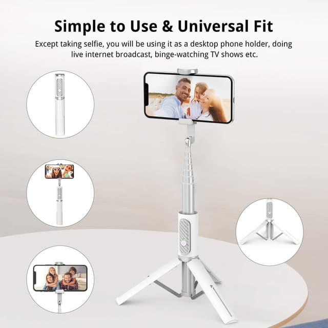 Detalle 2 de ATUMTEK Selfie Stick Tripod 3-in-1 with Detachable Bluetooth Remote (Extendable Aluminium, White)