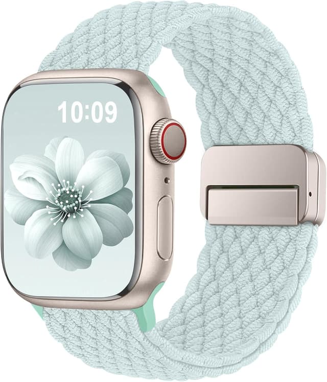 Detalle de Higgs braided magnetic elastic strap for Apple Watch (38–49mm) – nylon stretch with magnetic snap clasp