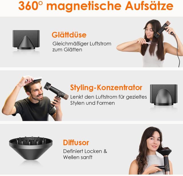 Detalle de Faszin Haartrockner leichter Föhn mit 110.000 RPM bürstenlosem Motor, 200 Mio. Ionen und LED-Anzeige (Schwarz)