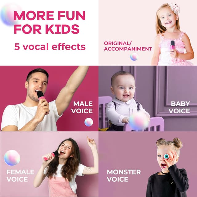 Detalle de YLL Mini Kinder-Karaoke-Maschine mit 2 Mikrofonen (Hotpink) – tragbarer Bluetooth-Karaoke-Spaß für Kinder