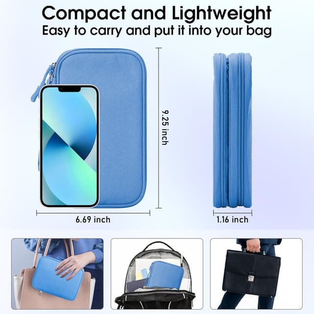 Detalle 2 de Arae Electronic Accessories Organiser Travel Essentials Cable Bag (Sky Blue) – Large, Double-Layer Storage